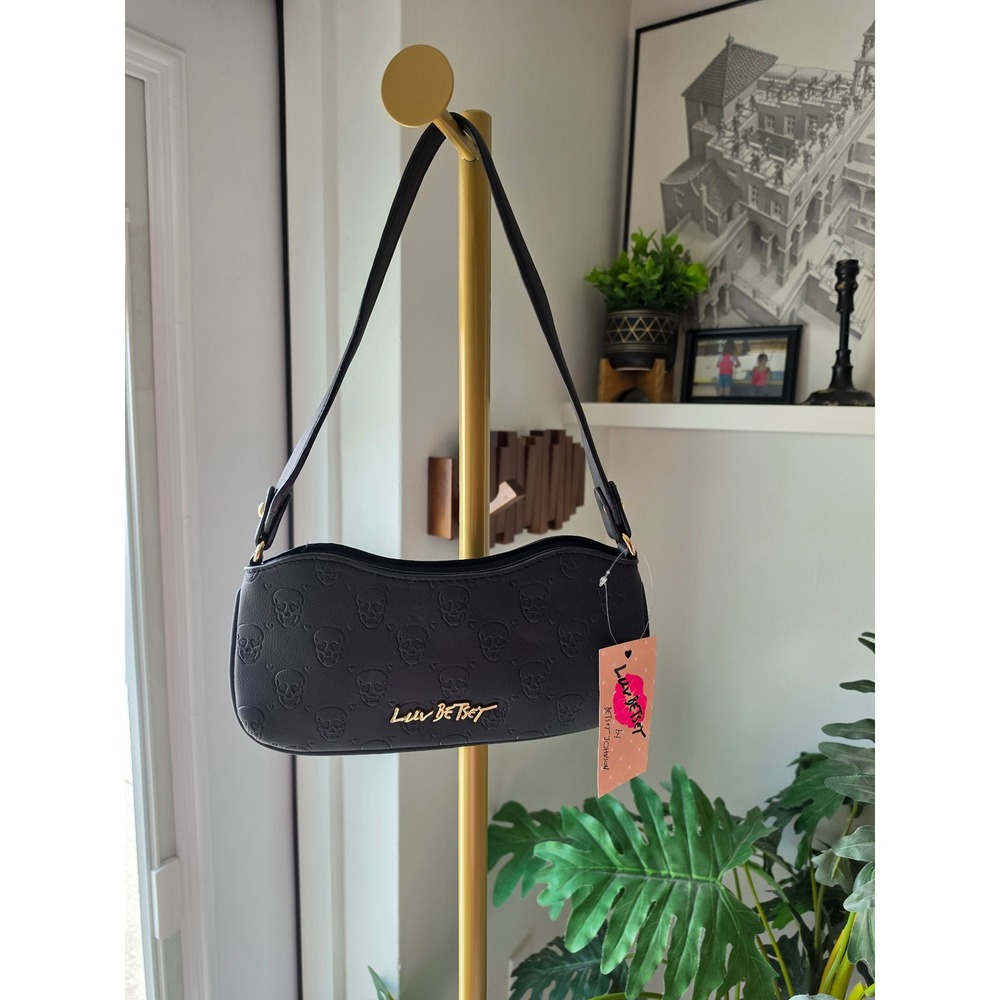 Luv Betsey by Betsey Johnson Black Embossed Skull Heart Shoulder Bag Baguette